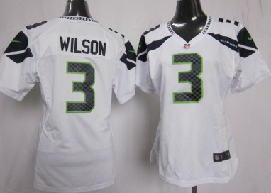 Nike Seattle Seahawks #3 Russell Wilson White Game Womens Jersey