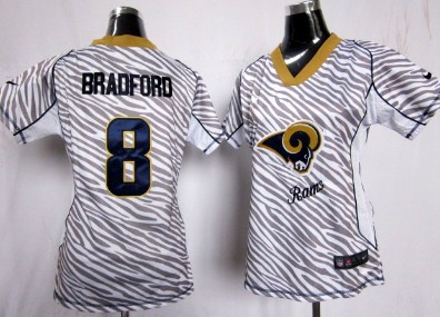 Nike St. Louis Rams #8 Sam Bradford 2012 Womens Zebra Fashion Jersey