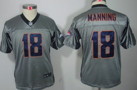 Nike Denver Broncos #18 Peyton Manning Gray Shadow Kids Jersey