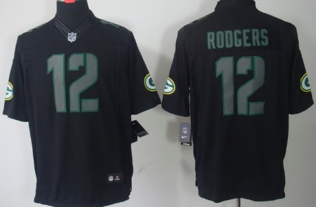 Nike Green Bay Packers #12 Aaron Rodgers Black Impact Limited Jersey