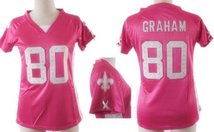 Nike New Orleans Saints #80 Jimmy Graham 2012 Pink Womens Draft Him II Top Jersey