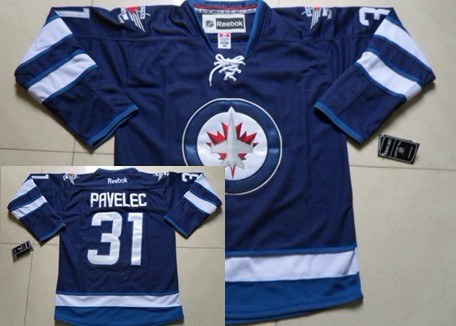 Winnipeg Jets #31 Ondrej Pavelec Navy Blue Jersey