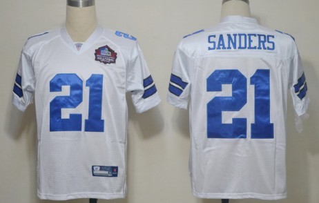 Dallas Cowboys #21 Deion Sanders Hall of Fame White Jersey