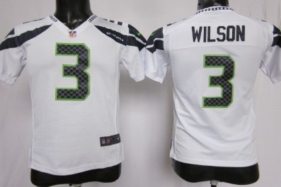 Nike Seattle Seahawks #3 Russell Wilson White Game Kids Jersey
