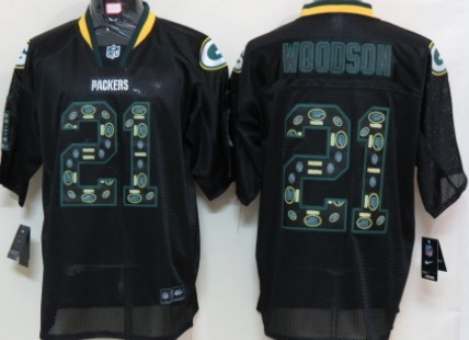 Nike Green Bay Packers #21 Charles Woodson Lights Out Black Ornamented Elite Jersey