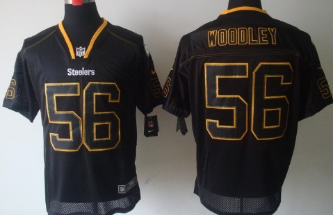 Nike Pittsburgh Steelers #56 LaMarr Woodley Lights Out Black Elite Jersey