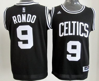 Boston Celtics #9 Rajon Rondo Black With White Authentic Jersey