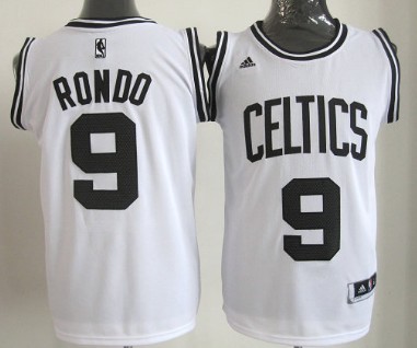 Boston Celtics #9 Rajon Rondo White With Black Authentic Jersey
