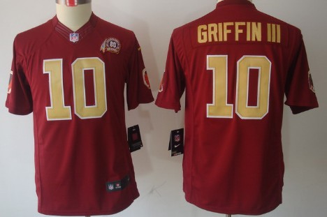 Nike Washington Redskins #10 Robert Griffin III Red With Gold Limited Kids Jersey