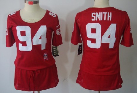 Nike San Francisco 49ers #94 Justin Smith Breast Cancer Awareness Red Womens Jersey