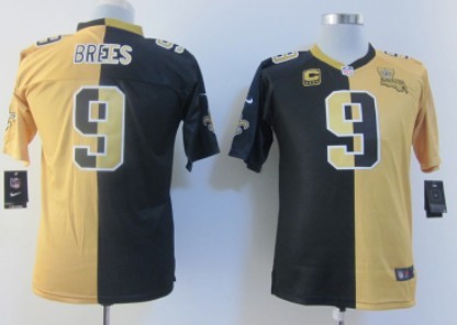 Nike New Orleans Saints #9 Drew Brees Black/Gold Two Tone Kids Jersey