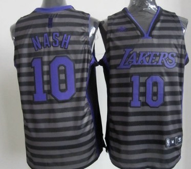 Los Angeles Lakers #10 Steve Nash Gray With Black Pinstripe Jersey