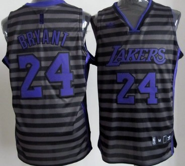 Los Angeles Lakers #24 Kobe Bryant Gray With Black Pinstripe Jersey