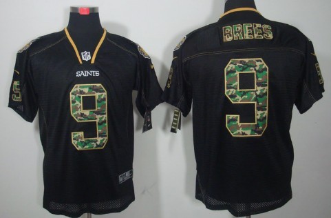 Nike New Orleans Saints #9 Drew Brees Black With Camo Elite Jersey