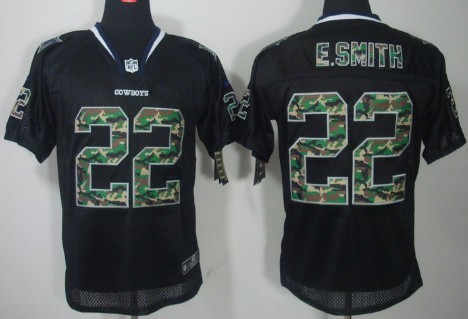 Nike Dallas Cowboys #22 Emmitt Smith Black With Camo Elite Jersey