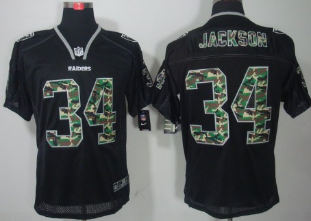 Nike Oakland Raiders #34 Bo Jackson Black With Camo Elite Jersey