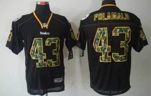 Nike Pittsburgh Steelers #43 Troy Polamalu Black With Camo Elite Jersey