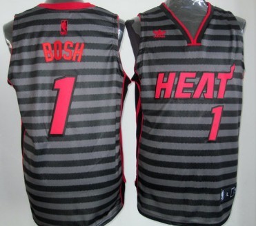 Miami Heats #1 Chris Bosh Gray With Black Pinstripe Jersey