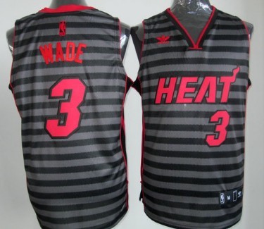 Miami Heat #3 Dwyane Wade Gray With Black Pinstripe Jersey