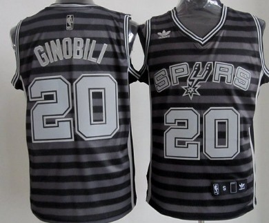 San Antonio Spurs #20 Manu Ginobili Gray With Black Pinstripe Jersey