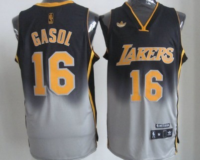 Los Angeles Lakers #16 Paul Gaslo Black/Gray Fadeaway Fashion Jersey