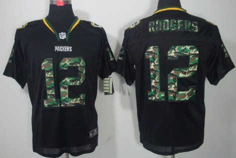 Nike Green Bay Packers #12 Aaron Rodgers Black With Camo Elite Jersey