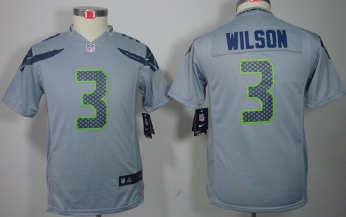 Nike Seattle Seahawks #3 Russell Wilson Gray Limited Kids Jersey