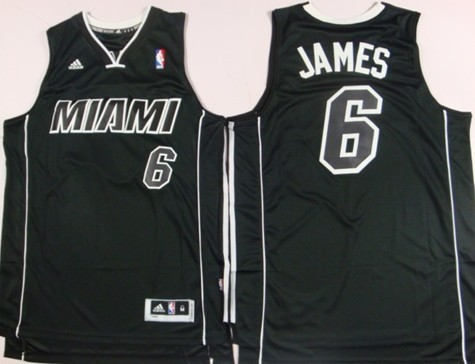 Miami Heat #6 LeBron James Revolution 30 Swingman All Black With White Jersey