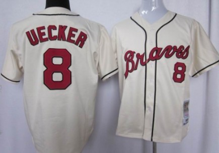 Atlanta Braves #8 Bob Uecker Cream Throwback Jersey