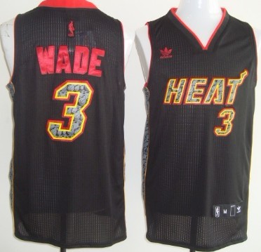 Miami Heat #3 Dwyane Wade Revolution 30 Authentic All Black With Orange Jersey
