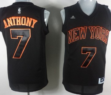 New York Knicks #7 Carmelo Anthony All Black With Orange Fashion Jersey