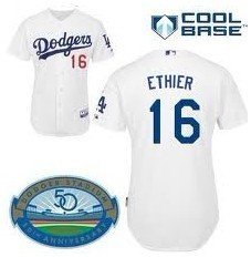 Los Angeles Dodgers #16 Andre Ethier White 50TH Jersey