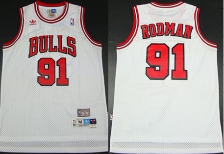 Chicago Bulls #91 Dennis Rodman White Swingman Throwback Jersey