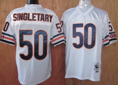 Chicago Bears #50 Mike Singletary White Throwback Jersey