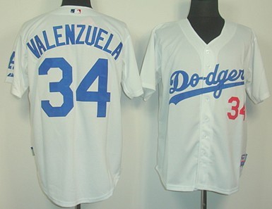 Los Angeles Dodgers #34 Fernando Valenzuela White Jersey