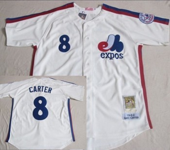 Montreal Expos #8 Gray Carter Cream Throwback Jersey