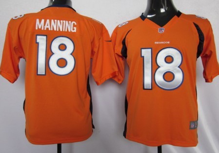 Nike Denver Broncos #18 Peyton Manning Orange Game Kids Jersey
