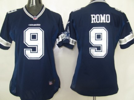 Nike Dallas Cowboys #9 Tony Romo Blue Game Womens Jersey