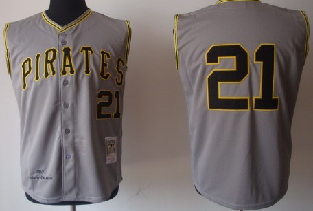 Pittsburgh Pirates #21 Roberto Clemente Gray Vest Throwback Jersey