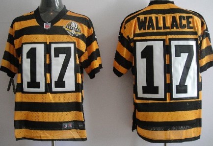 Nike Pittsburgh Steelers #17 Mike Wallace Yellow With Black Throwback 80TH Jersey