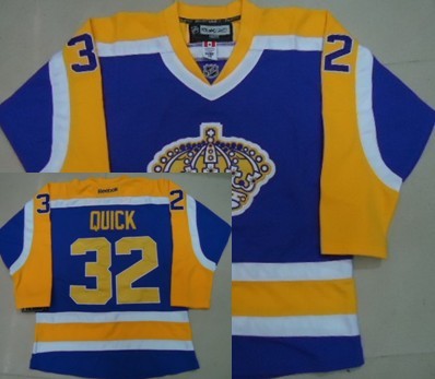 Los Angeles Kings #32 Jonathan Quick Purple With Yellow Jersey