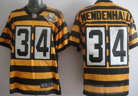 Nike Pittsburgh Steelers #34 Rashard Mendenhall Yellow With Black Throwback 80TH Jersey