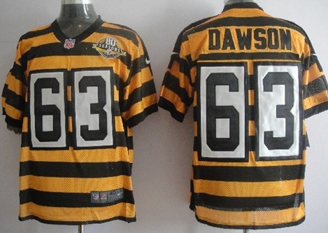 Nike Pittsburgh Steelers #63 Dermontti Dawson Yellow With Black Throwback 80TH Jersey