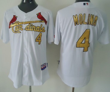 St. Louis Cardinals #4 Yadier Molina White With Gold Jersey