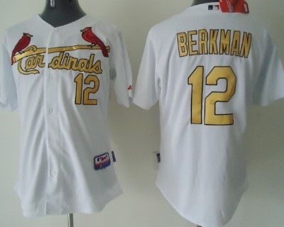 St. Louis Cardinals #12 Lance Berkman White With Gold Jersey