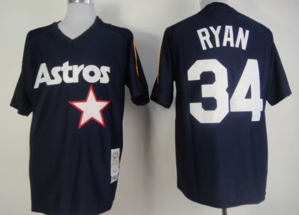 Houston Astros #34 Nolan Ryan Navy Blue Throwback Jersey