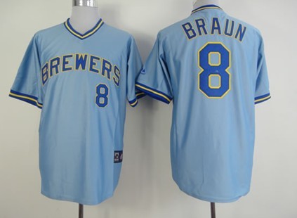 Milwaukee Brewers #8 Ryan Braun Light Blue Pullover Jersey