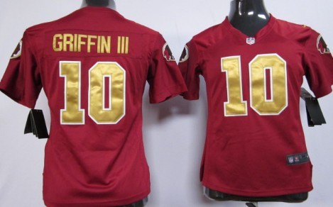 Nike Washington Redskins #10 Robert Griffin III Red With Gold Womens Jersey