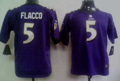 Nike Baltimore Ravens #5 Joe Flacco Purple Game Kids Jersey