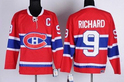 Montreal Canadiens #9 Maurice Richard Red Throwback CCM Jersey